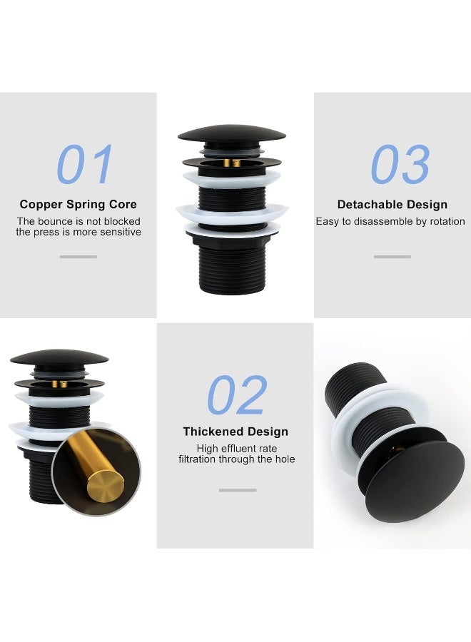 Biella Basin Sink Waste Unslotted Modern Pop Up Click Clack Nickel Plated Sprung Plug, Bathroom Sink Stopper (Black) - Image 4