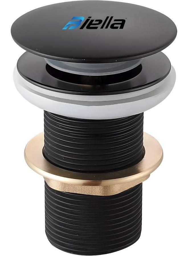 Biella Basin Sink Waste Unslotted Modern Pop Up Click Clack Nickel Plated Sprung Plug, Bathroom Sink Stopper (Black) - Image 1