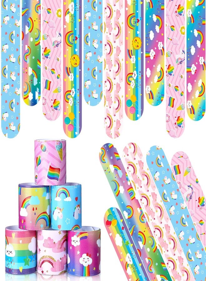 Junkin 24 Pcs Rainbow Slap Bracelets Party Favor for Kids Wristbands Bracelets Unicorn Rainbow Decoration for Girl Boy Cloud Magical Baby Shower Party Supplies(Lovely) - Image 1