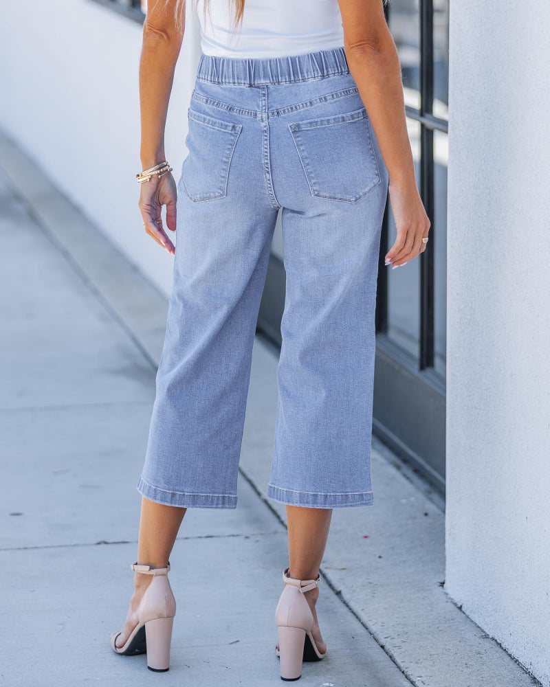 GRAPENT Womens Capri Pants for Summer Women Capri Pants for Summer Denim Jeans Womens Wide Leg Cropped Baggy Jeans High Waist Denim Capris Color Powder Blue Large Size 12 to 14 - Image 2