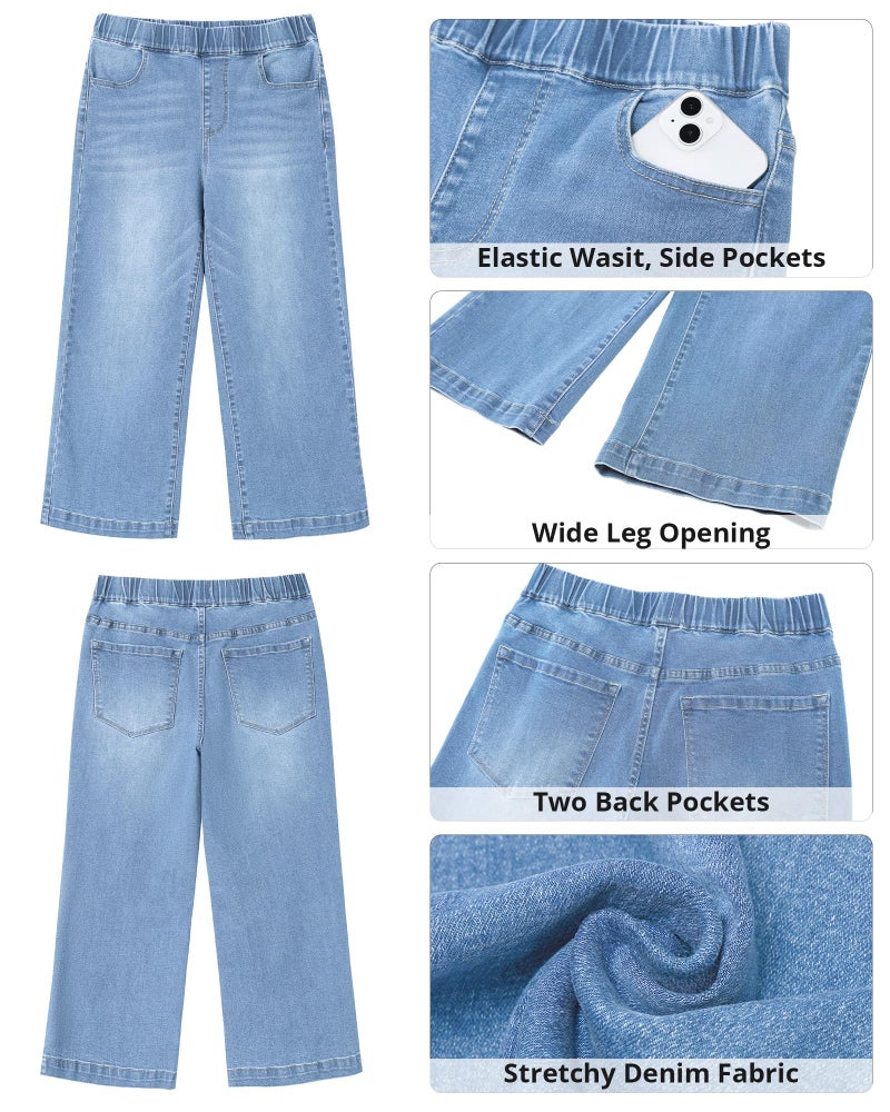 GRAPENT Womens Capri Pants for Summer Women Capri Pants for Summer Denim Jeans Womens Wide Leg Cropped Baggy Jeans High Waist Denim Capris Color Powder Blue Large Size 12 to 14 - Image 5