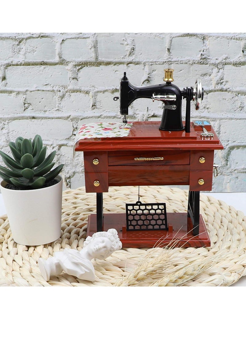 ماركة غير محددة Vintage Sewing Machine Music Box Mini Hand Crank Musical Decoration for Home Office Retro Style  - Image 4