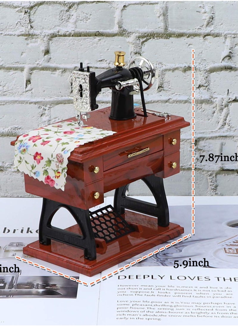 ماركة غير محددة Vintage Sewing Machine Music Box Mini Hand Crank Musical Decoration for Home Office Retro Style  - Image 2