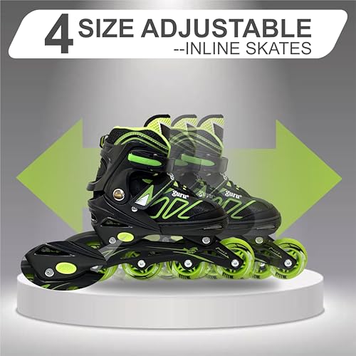 GURU Inline Skates, Inline Skates 4 Wheels 70mm for Kids & Adults Large Size in-line Skates - Size 32-35 Euro (Green) - Image 2