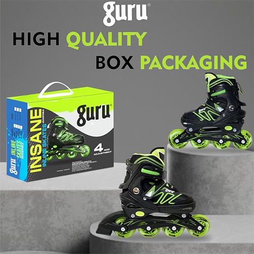 GURU Inline Skates, Inline Skates 4 Wheels 70mm for Kids & Adults Large Size in-line Skates - Size 32-35 Euro (Green) - Image 4