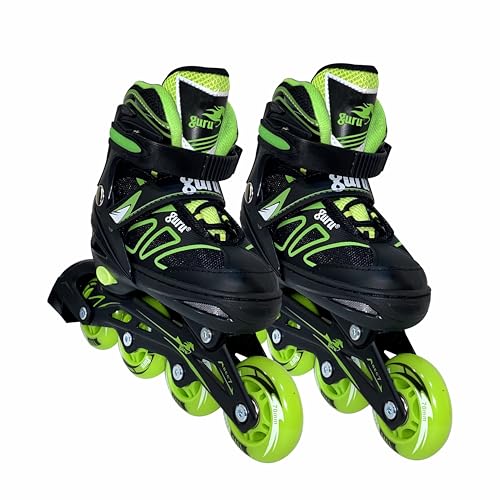 GURU Inline Skates, Inline Skates 4 Wheels 70mm for Kids & Adults Large Size in-line Skates - Size 32-35 Euro (Green) - Image 1