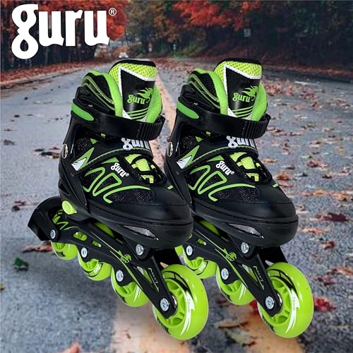 GURU Inline Skates, Inline Skates 4 Wheels 70mm for Kids & Adults Large Size in-line Skates - Size 32-35 Euro (Green) - Image 3