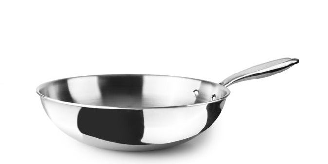 ibili Triply Natural Stainless Steel Wok Pan, Tri Ply Aluminum Core, Non Stick Free, Healthy Stir Fry Pan, Induction & Oven Safe, Even Heat Distribution, Durable Heavy Duty Kitchen Cookware - Image 1