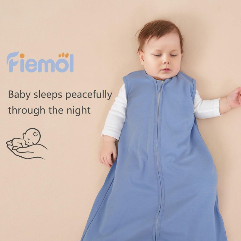 FIEMOL Baby Sleep Sack 0-6 Months, 100% Cotton Sleeping Sack for Newborn and Infant, 3 Pack Baby Wearable Blanket, 0.5 Tog Lightweight Double Zipper Sleep Bag Cyan - Image 5