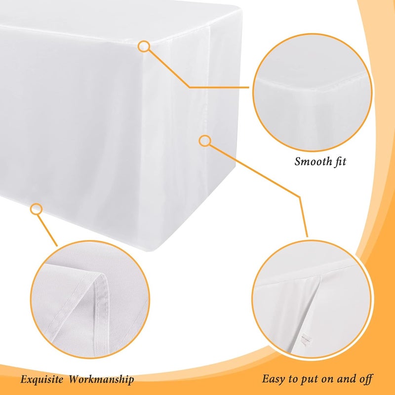 Obstal Spec upgraded improved quality 4 Pack Table Clothes for 8 Foot Rectangle Tables - Water Resistant Washable Fabric Polyester Rectangle Table Cover Protector for Wedding, Banquet and Trade Shows, 96L x 30W Inches, White Consistent single item quality - Image 3