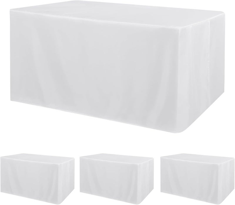 Obstal Spec upgraded improved quality 4 Pack Table Clothes for 8 Foot Rectangle Tables - Water Resistant Washable Fabric Polyester Rectangle Table Cover Protector for Wedding, Banquet and Trade Shows, 96L x 30W Inches, White Consistent single item quality - Image 1