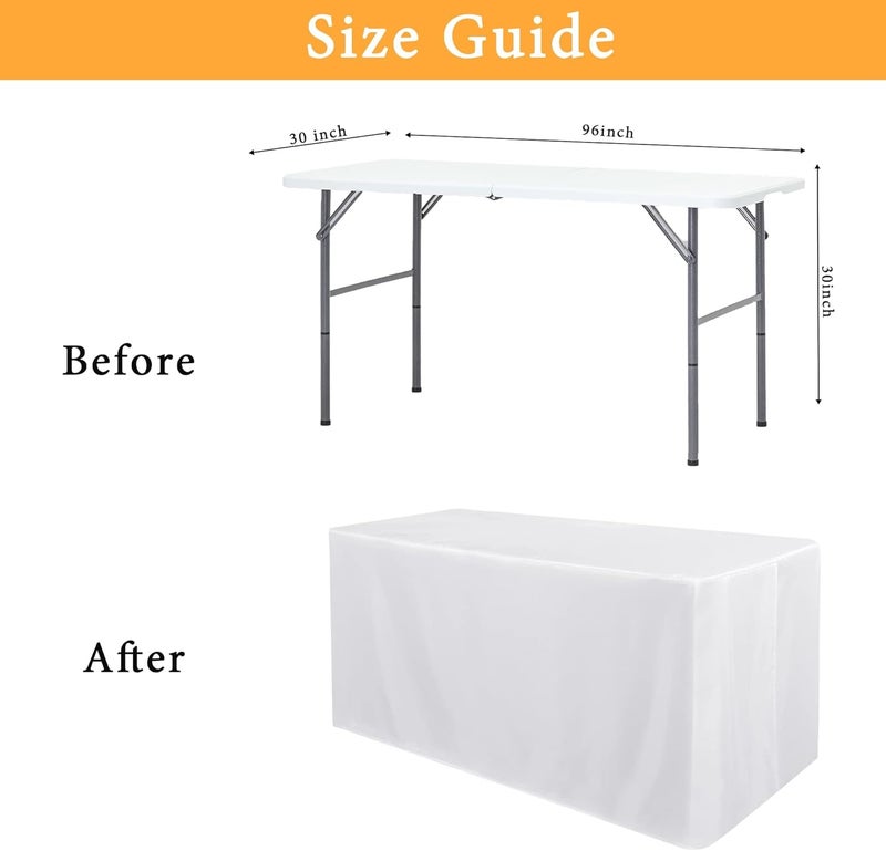 Obstal Spec upgraded improved quality 4 Pack Table Clothes for 8 Foot Rectangle Tables - Water Resistant Washable Fabric Polyester Rectangle Table Cover Protector for Wedding, Banquet and Trade Shows, 96L x 30W Inches, White Consistent single item quality - Image 5