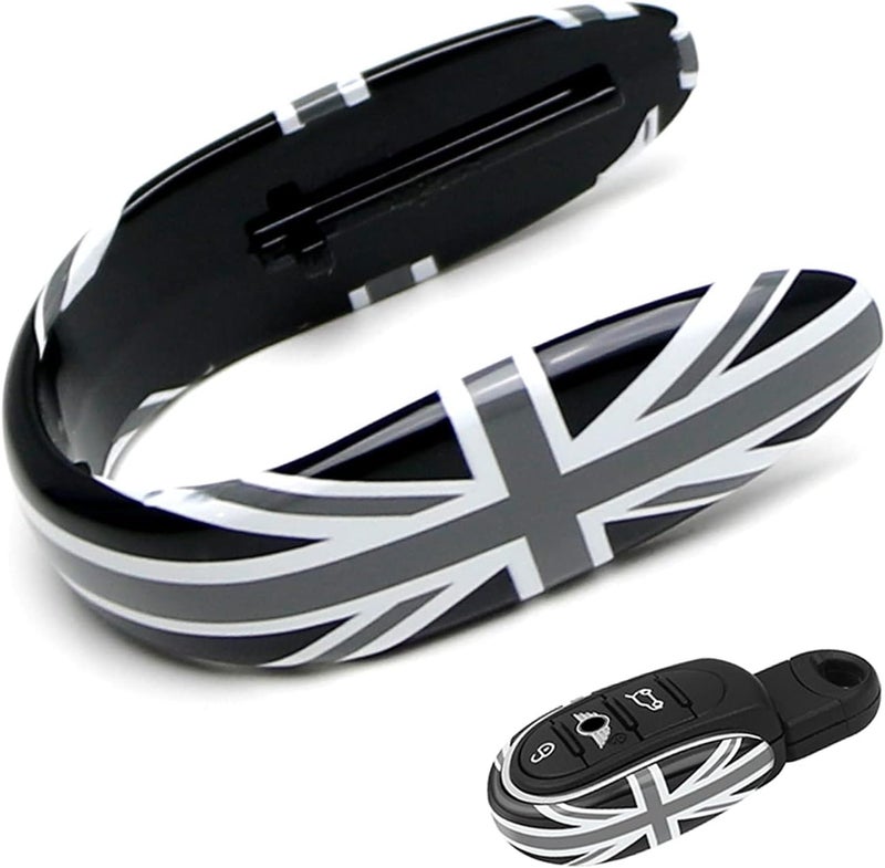 iJDMTOY Slim Size Black/Grey Union Jack UK Flag Style Key Fob Shell for Mini Cooper - Image 1
