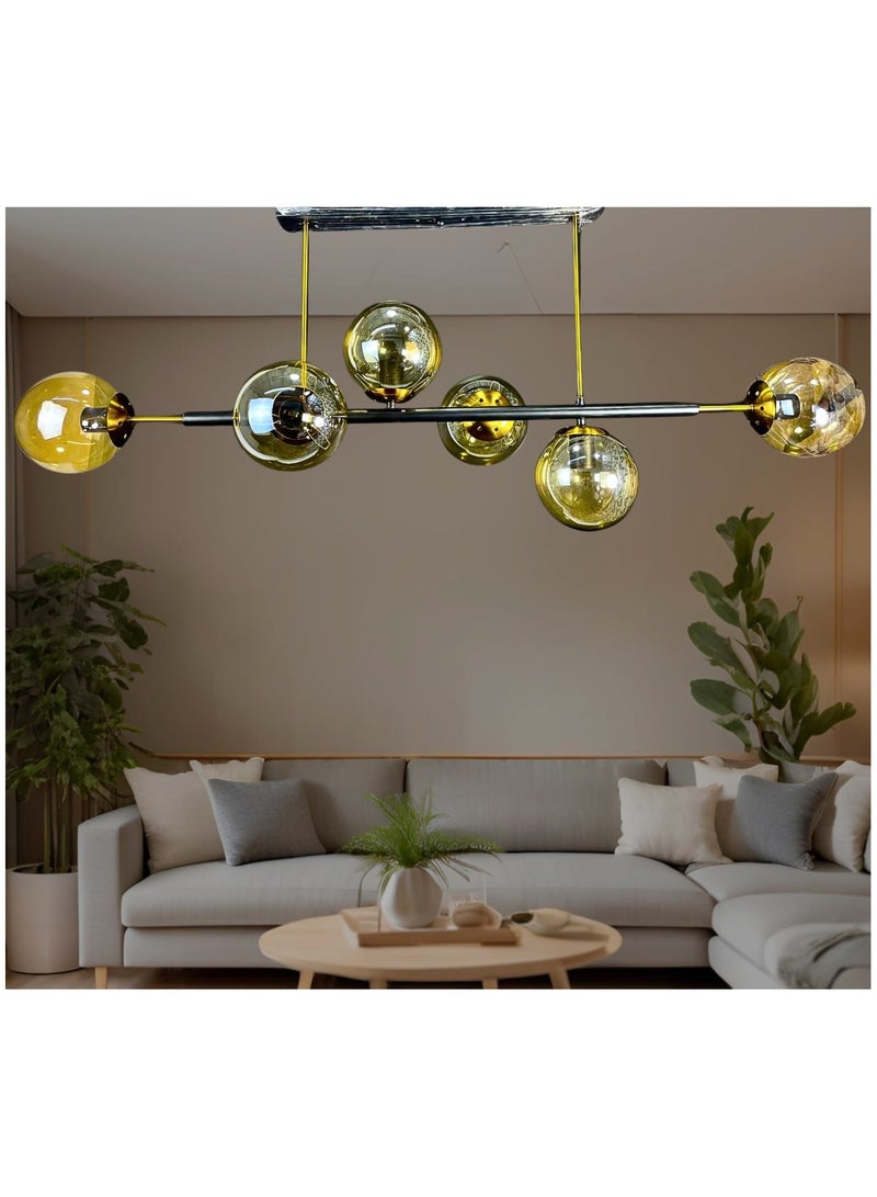 Modern metal chandelier, 6 tree-shaped bulbs