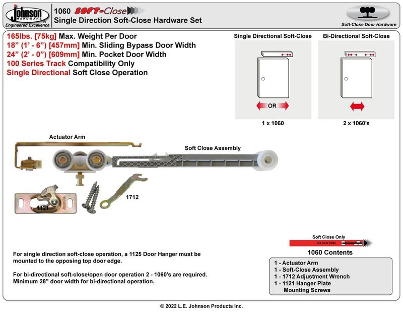 Johnson Hardware 1060 Soft Close Hanger - USA Made, , SOFT CLOSE STANDARD - Image 2