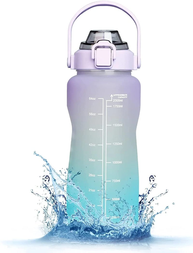 Dhavl 2 liter Motivational Water Bottle with Time Marker Fitness Sports Gym Water sipper Bottle for Adults Office Gym School Kids Water Bottle for Girls Boyspurple - Image 1