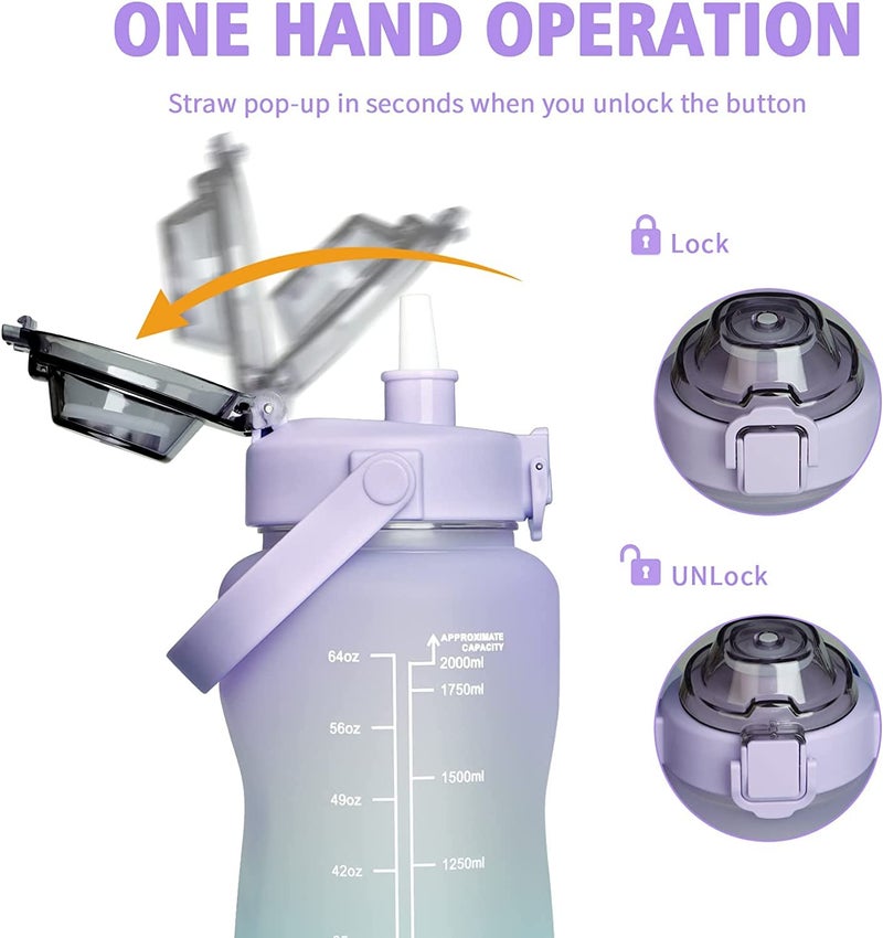 Dhavl 2 liter Motivational Water Bottle with Time Marker Fitness Sports Gym Water sipper Bottle for Adults Office Gym School Kids Water Bottle for Girls Boyspurple - Image 2