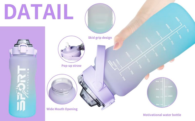 Dhavl 2 liter Motivational Water Bottle with Time Marker Fitness Sports Gym Water sipper Bottle for Adults Office Gym School Kids Water Bottle for Girls Boyspurple - Image 3
