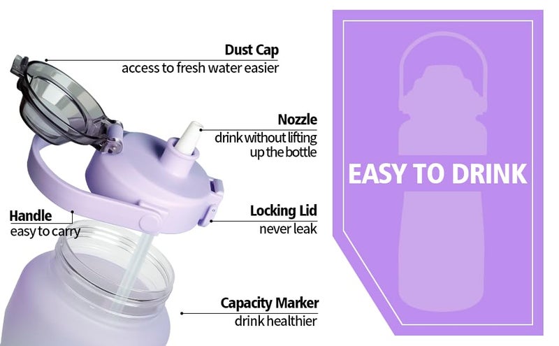 Dhavl 2 liter Motivational Water Bottle with Time Marker Fitness Sports Gym Water sipper Bottle for Adults Office Gym School Kids Water Bottle for Girls Boyspurple - Image 5