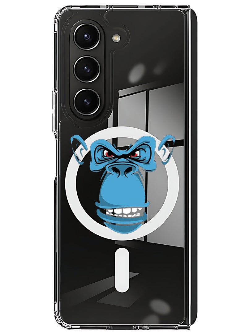 Theodor Magnetic Case for Samsung Galaxy Z Fold 6 Compatible with MagSafe Wireless Charging, Shockproof Phone Bumper Cover Blue monkey face  - Image 1