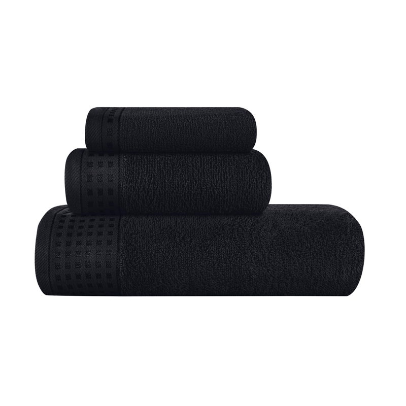 GLAMBURG Ultra Soft 3 Pack Cotton Towel Set  Contains a Bath Towel 28x55 inch  a Hand Towel 16x24 inch & a Wash Coth 12x12 inch  Ideal Everyday use  Compact & Lightweight - Black - Image 1