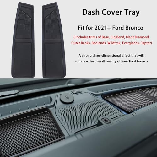 LOCOY Dash Cover Tray for Ford Bronco Accessories 2021-2023 2024 2025, Dashboard Compartments Mat, Anti-Slip Silicone Insert, Anti Dust Interior Dash Pad Liner for Bronco 2/4-Door (2pcs, Black Trim) - Image 3