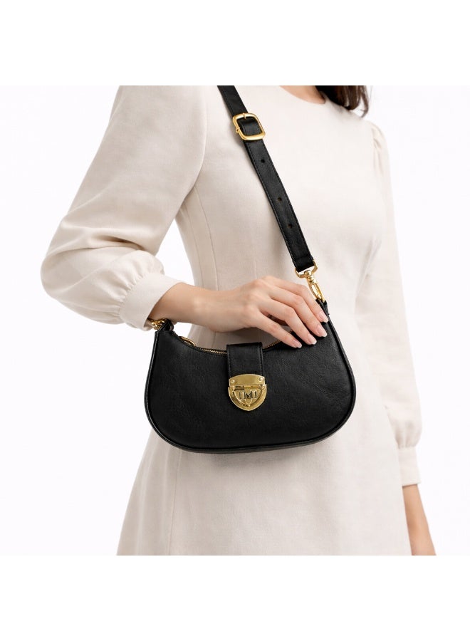 A stylish women's shoulder bag with a design that combines elegance and practicality, featuring a distinctive gold clasp and an adjustable strap. - Image 1