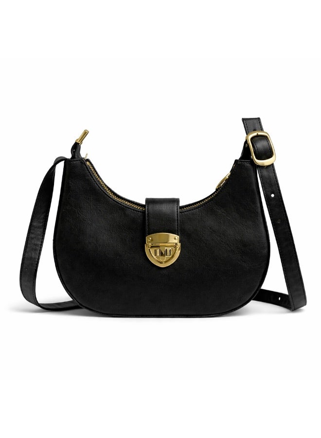 A stylish women's shoulder bag with a design that combines elegance and practicality, featuring a distinctive gold clasp and an adjustable strap. - Image 2