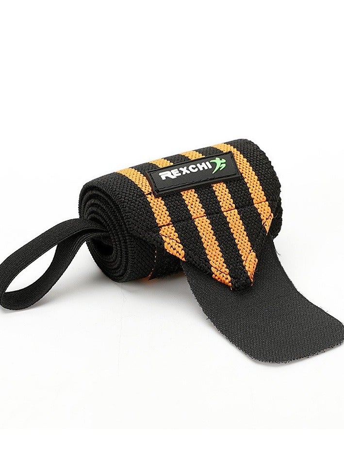 REXCHI Weightlifting Fitness Wristband - Premium Wrist Support - Thumb Loop for Extra Grip and Comfort Weightlifting Wristband for Weightlifting, Gym, Deadlift, Workout, Men and Women (Orange Stripe) - Image 1