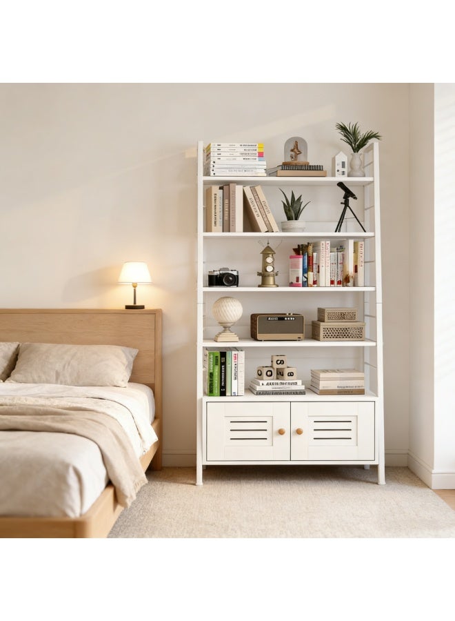 White Ladder Bookshelf, 6-Tier Open Display Rack with Storage Cabinet, Modern Freestanding Shelf Unit for Living Room, Bedroom, Home Office, Kitchen, Industrial Bookcase with Sturdy Metal Frame & Wooden Shelves, Tall Storage Organizer Shelf for Books, Plants, Decor（SGG051-White） - Image 1