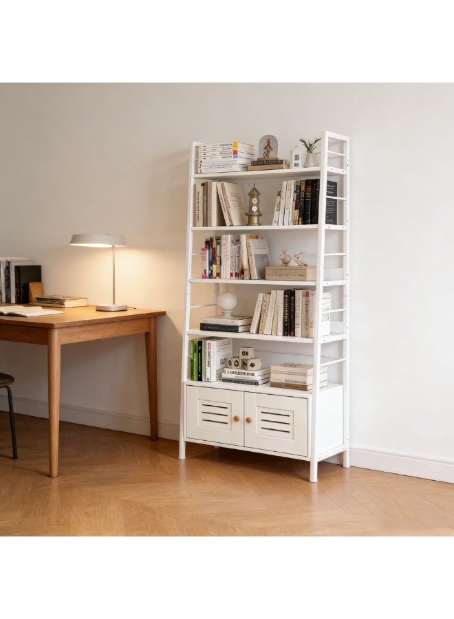 White Ladder Bookshelf, 6-Tier Open Display Rack with Storage Cabinet, Modern Freestanding Shelf Unit for Living Room, Bedroom, Home Office, Kitchen, Industrial Bookcase with Sturdy Metal Frame & Wooden Shelves, Tall Storage Organizer Shelf for Books, Plants, Decor（SGG051-White） - Image 3