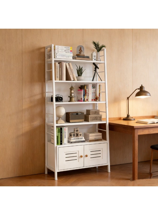 White Ladder Bookshelf, 6-Tier Open Display Rack with Storage Cabinet, Modern Freestanding Shelf Unit for Living Room, Bedroom, Home Office, Kitchen, Industrial Bookcase with Sturdy Metal Frame & Wooden Shelves, Tall Storage Organizer Shelf for Books, Plants, Decor（SGG051-White） - Image 4