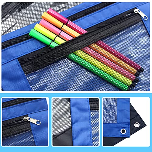 Cinvo Pencil Pouch 3 Ring Binder Pouch Zippered Pencil Case Canvas Pencil Bag with 2 Compartments (Set of 2, Black and Blue) - Image 3