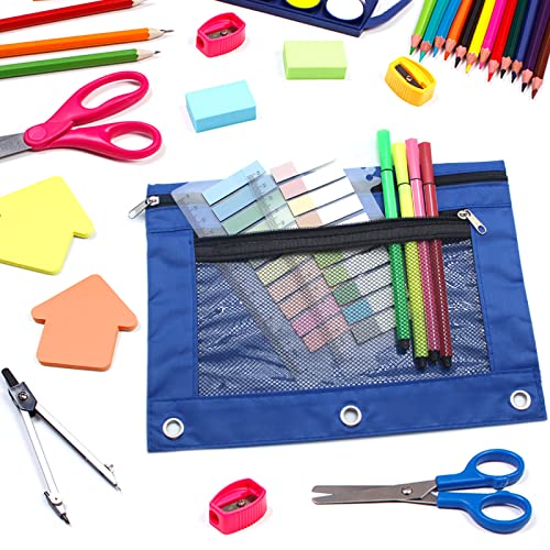 Cinvo Pencil Pouch 3 Ring Binder Pouch Zippered Pencil Case Canvas Pencil Bag with 2 Compartments (Set of 2, Black and Blue) - Image 5