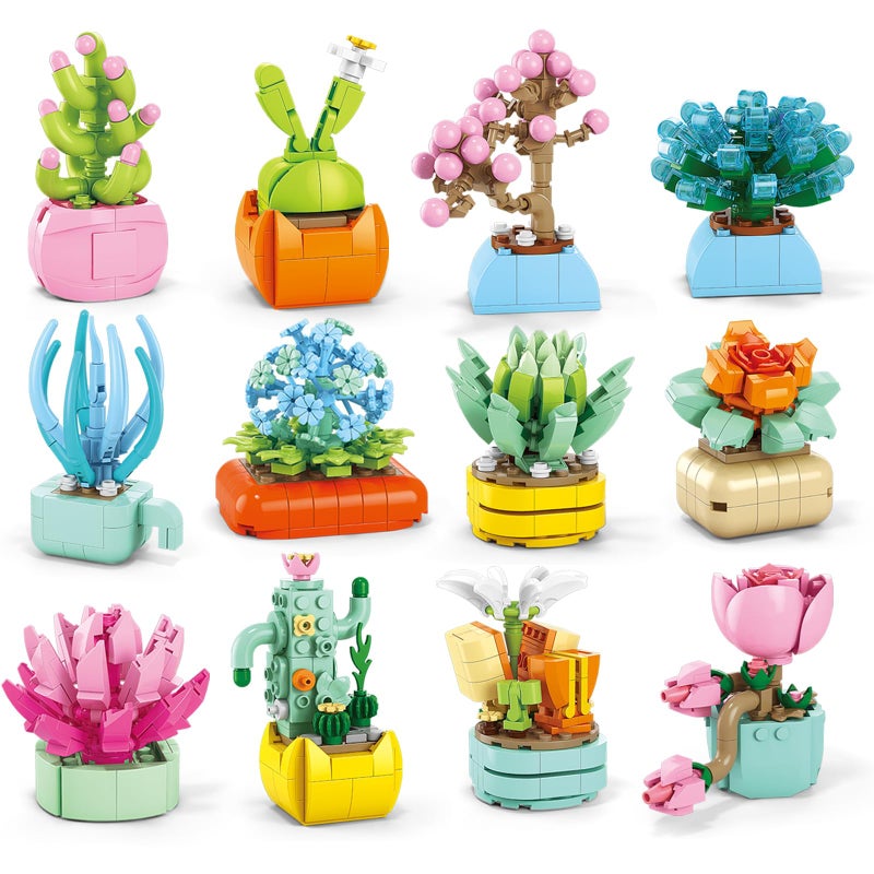 Asoulin 24PCS Flowers Succulents Building Blocks Easter Gifts for Kids Party Favors Goodie Bag Stuffers Classroom Prizes Prefilled Easter Basket Treasure Box Toy Birthday Return Gifts for Boys Girls Ages 6 - Image 3