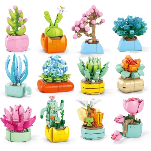 Asoulin 24PCS Flowers Succulents Building Blocks Easter Gifts for Kids Party Favors Goodie Bag Stuffers Classroom Prizes Prefilled Easter Basket Treasure Box Toy Birthday Return Gifts for Boys Girls Ages 6 - Image 1