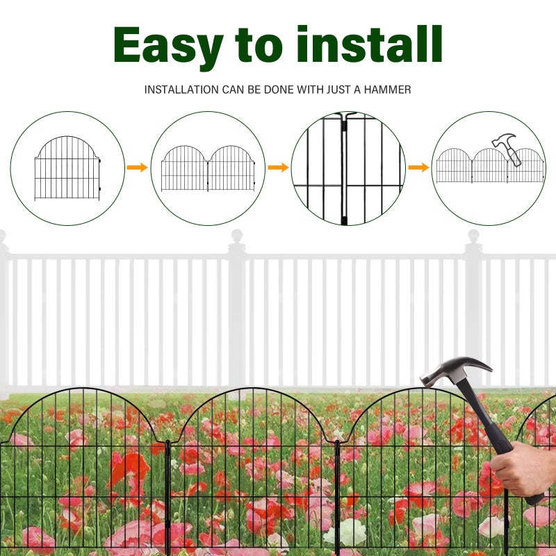 Blingluck 6 Panels No Dig Decorative Garden Fence, 25in (H) x 12.2ft (L) Animal Barrier Fencing for Dog, Easy Install Temporary Fence for Yard, Rustproof Wire Garden Border - Image 3