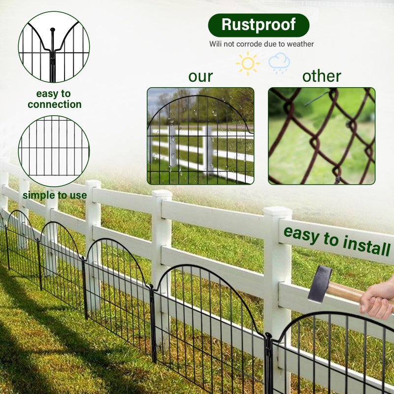 Blingluck 6 Panels No Dig Decorative Garden Fence, 25in (H) x 12.2ft (L) Animal Barrier Fencing for Dog, Easy Install Temporary Fence for Yard, Rustproof Wire Garden Border - Image 5