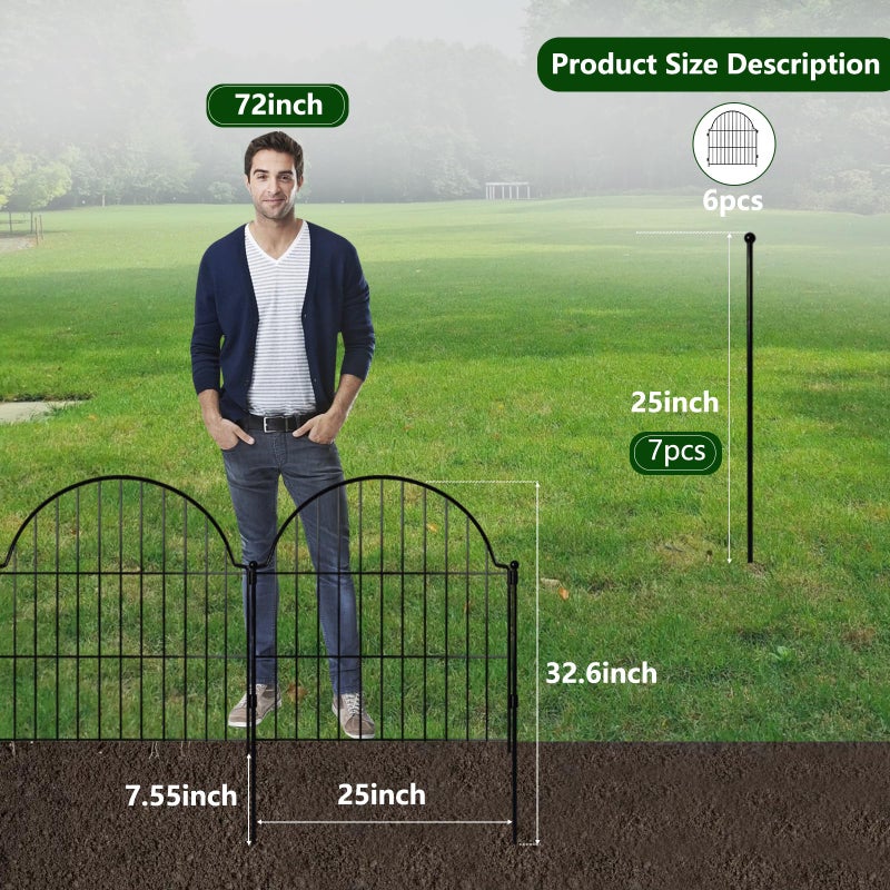 Blingluck 6 Panels No Dig Decorative Garden Fence, 25in (H) x 12.2ft (L) Animal Barrier Fencing for Dog, Easy Install Temporary Fence for Yard, Rustproof Wire Garden Border - Image 2