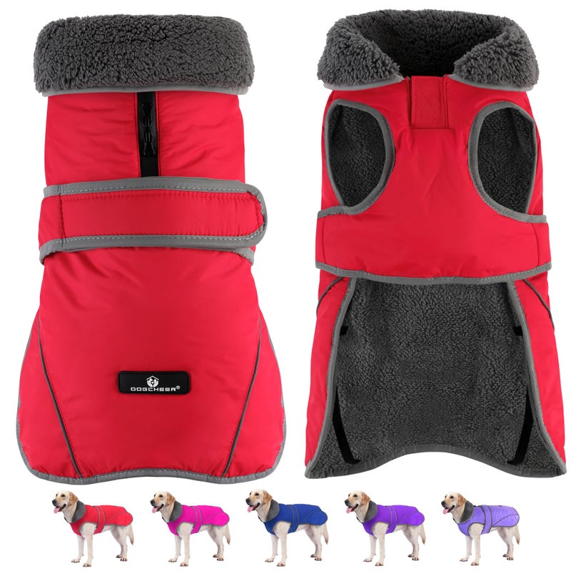 Dogcheer Dog Coat, Waterproof Dog Jacket Reflective Pet Winter Coat with Adjustable Hook & Loop, Christmas Puppy Fleece Jacket Warm Turtleneck Snowsuit for Small Medium Large Dogs - Red, S - Image 1