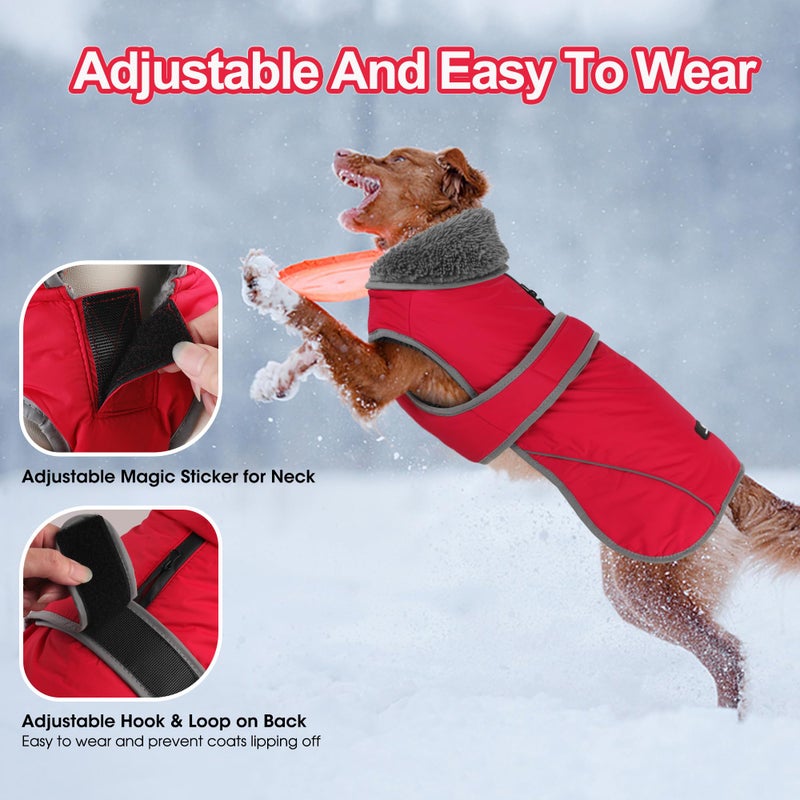 Dogcheer Dog Coat, Waterproof Dog Jacket Reflective Pet Winter Coat with Adjustable Hook & Loop, Christmas Puppy Fleece Jacket Warm Turtleneck Snowsuit for Small Medium Large Dogs - Red, S - Image 4