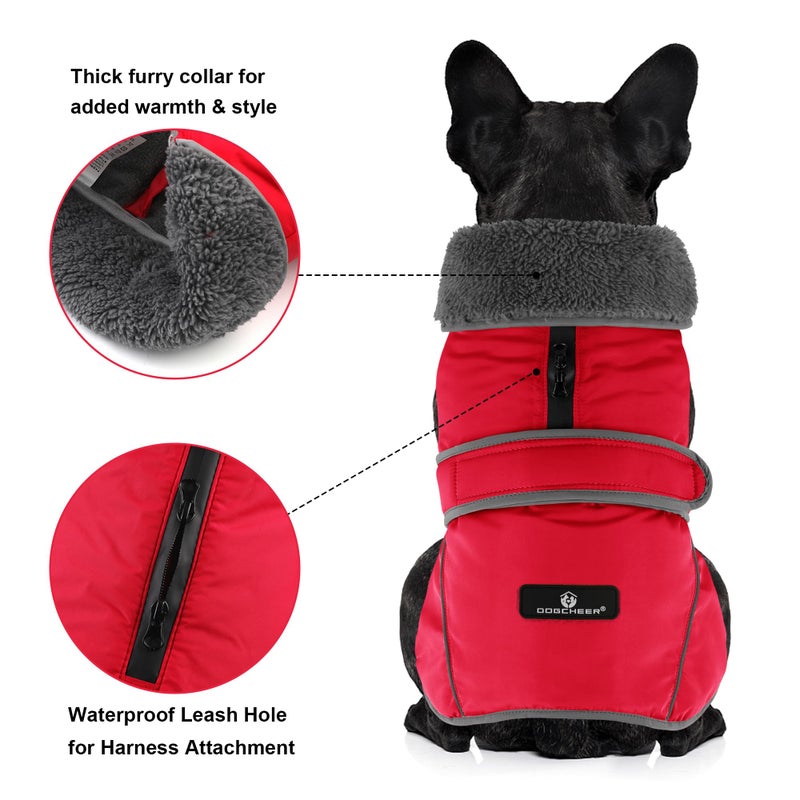 Dogcheer Dog Coat, Waterproof Dog Jacket Reflective Pet Winter Coat with Adjustable Hook & Loop, Christmas Puppy Fleece Jacket Warm Turtleneck Snowsuit for Small Medium Large Dogs - Red, S - Image 3