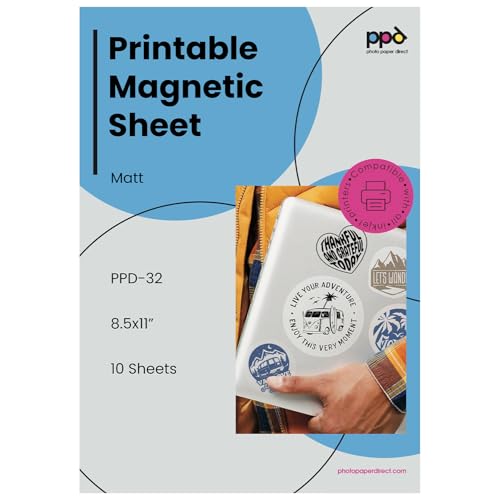 PPD Printable Magnetic Sheets for Inkjet Printer, 10 Pack Matte Magnet Paper for Photo and Picture Magnets, Thick, Flexible, Custom Size, Non-Adhesive Sticks to Metal and Refrigerator (8.5 x 11 in) - Image 1