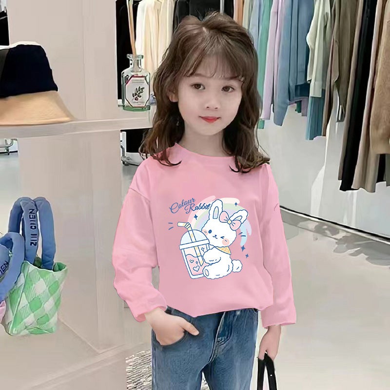H2087# New Girls Autumn Cotton Long Sleeve T-Shirt Small And Medium Children Cartoon Printed Girls Bottoming Round Collar Fashion - Image 3