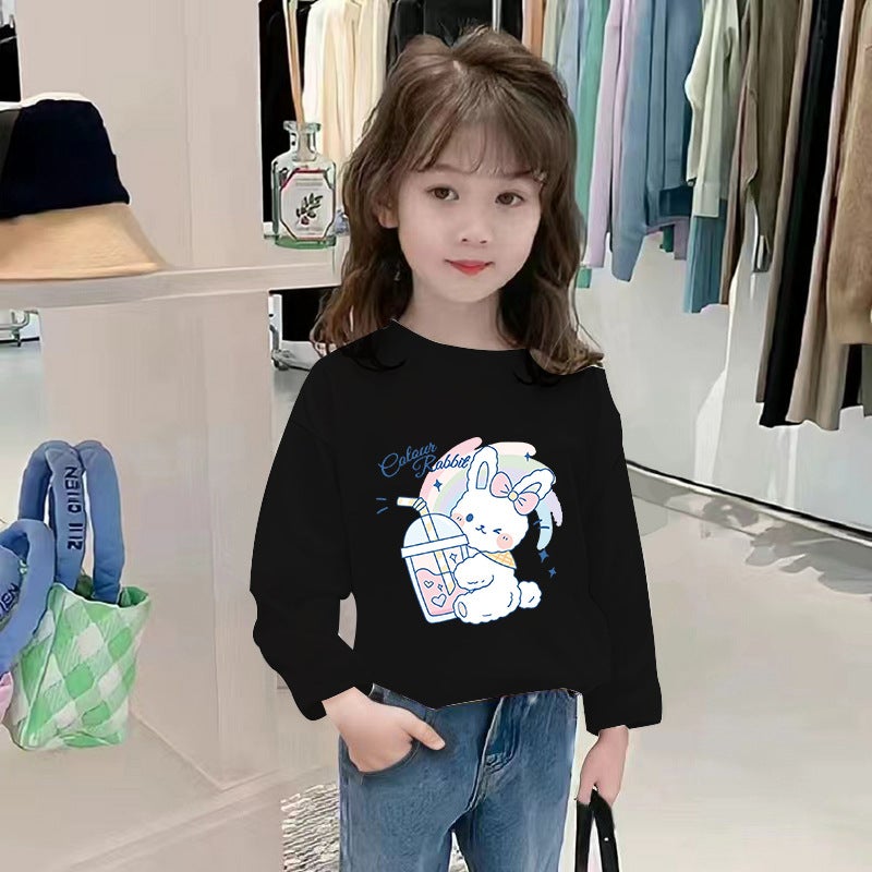 H2087# New Girls Autumn Cotton Long Sleeve T-Shirt Small And Medium Children Cartoon Printed Girls Bottoming Round Collar Fashion - Image 2