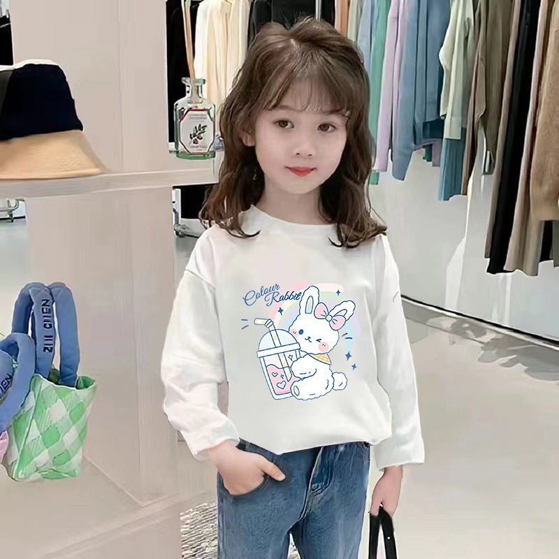 H2087# New Girls Autumn Cotton Long Sleeve T-Shirt Small And Medium Children Cartoon Printed Girls Bottoming Round Collar Fashion - Image 4