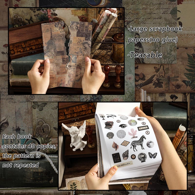 Prstincol Vintage Aesthetic Washi Stickers and Papers for Scrapbooking, 40 Sheets Ephemera Book for Art Journaling with Nature Forest Theme Stickers and Decoupage Papers for Junk Journal - Image 3
