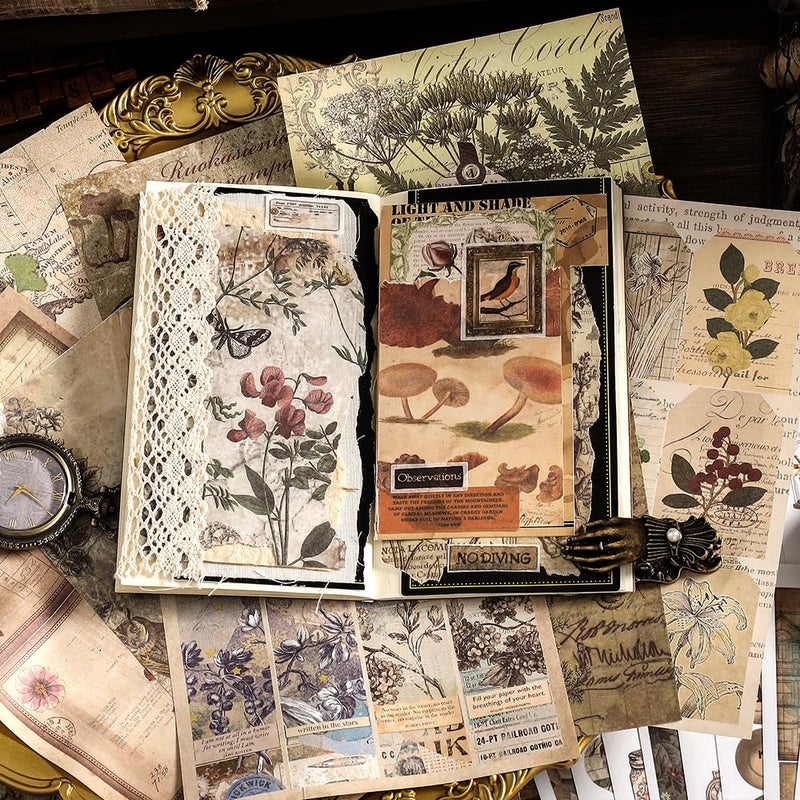 Prstincol Vintage Aesthetic Washi Stickers and Papers for Scrapbooking, 40 Sheets Ephemera Book for Art Journaling with Nature Forest Theme Stickers and Decoupage Papers for Junk Journal - Image 5