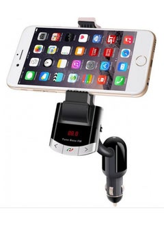 Bluetooth Phone Mount Hands-Free MP3 Player LED Screen Car Phone Holder with FM Transmitter and USB Port