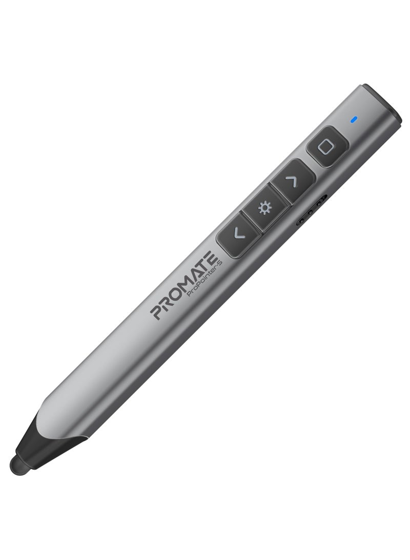 PROMATE 2-in-1 Wireless Presenter with Multifunctional Stylus, 2.4GHz RF Connectivity, Brilliant Green 200m Laser Pointer, 50m Range, One-Touch Control Grey - Image 4